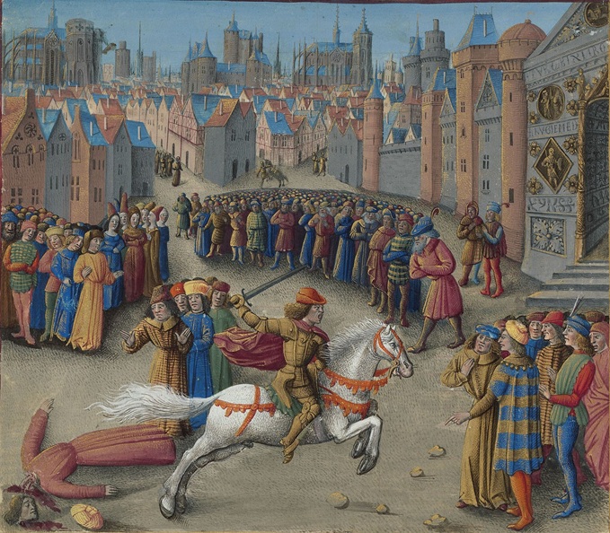 Killing of Stephen Hagiochristophorites, 1185, September 11 (Jean Colombe) (1430-1493)  from Passages d